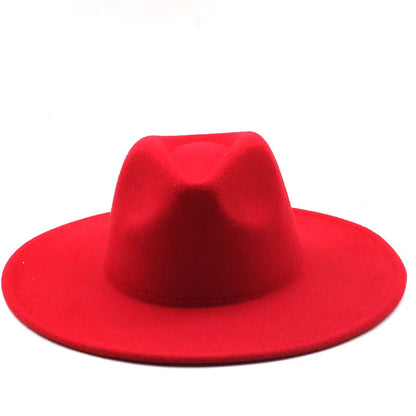 Men Women 9.5cm Flat Big Wide Brim Autumn Winter Wool Felt Fedora