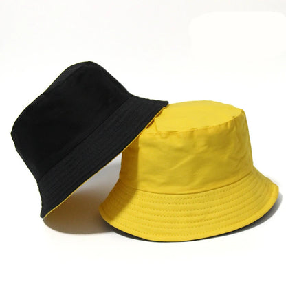 Black Solid Dots Bucket Hat Two Side Wear Unisex Simple Bob Caps