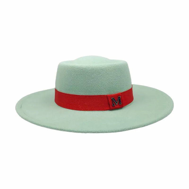 Winter Women Red Wool Felt Fedora Hat 8cm Wide Brim Ladies