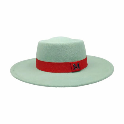 Winter Women Red Wool Felt Fedora Hat 8cm Wide Brim Ladies
