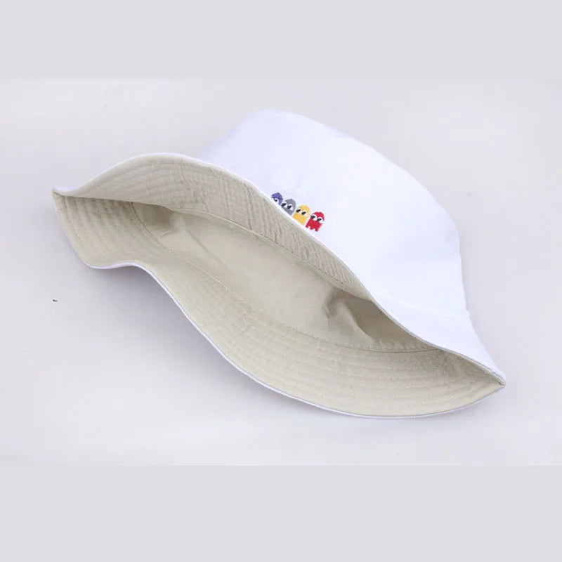 Korean Anime Cartoon Embroidered Basin Hat Eat Peas Fisherman Hat Sun Hat Wholesale Fishing Bucket Hat