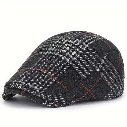 Men Beret Plaid Thick Hat For The Elderly Advanced Winter Autumn Cap
