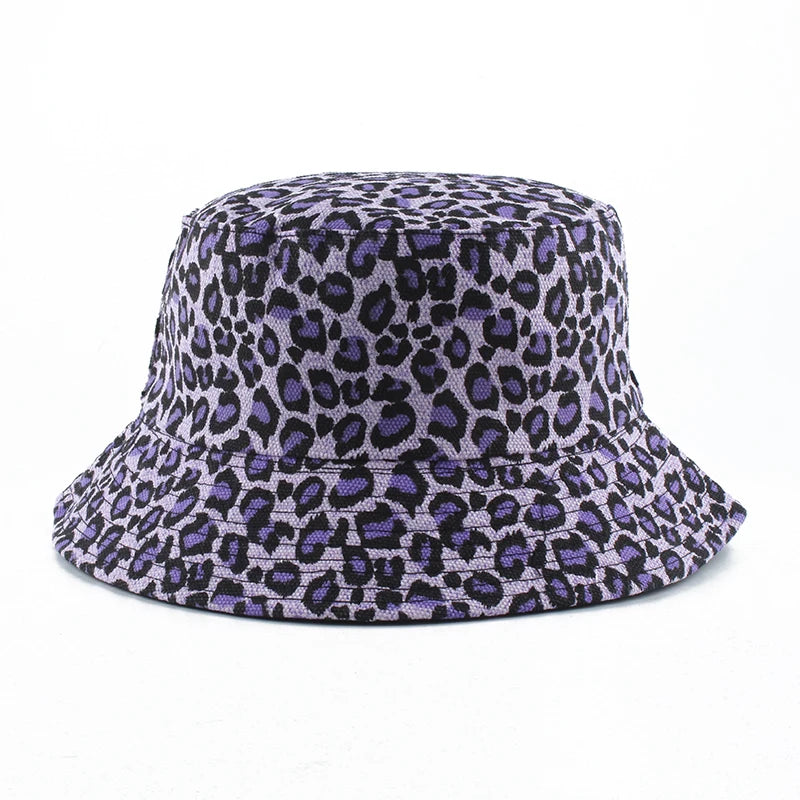 Leopard Print Bucket Hat Reversible Fisherman Hat Outdoor Travel Panama Hat Men and Women