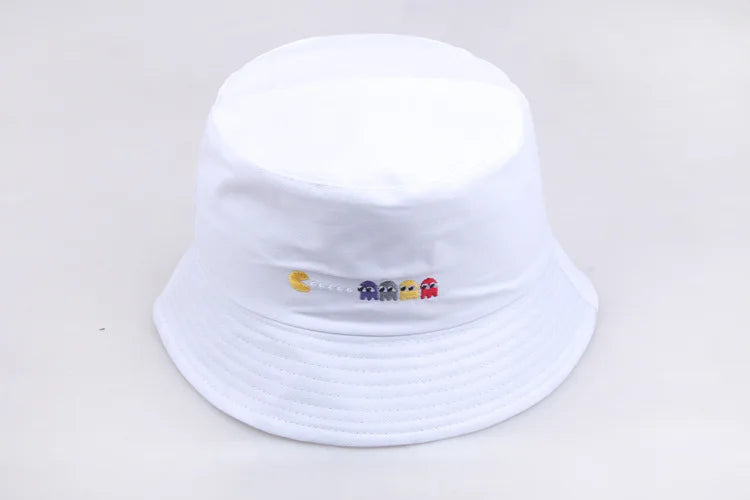 Korean Anime Cartoon Embroidered Basin Hat Eat Peas Fisherman Hat Sun Hat Wholesale Fishing Bucket Hat