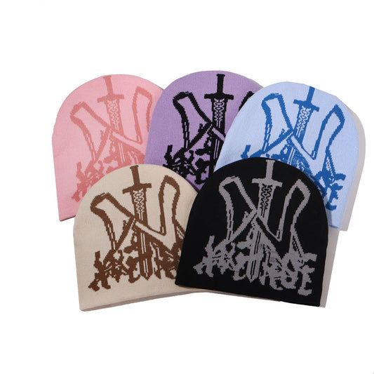 Custom Letter Accept Knitted European Jacquard Gothic Style Beanie Cold Hat