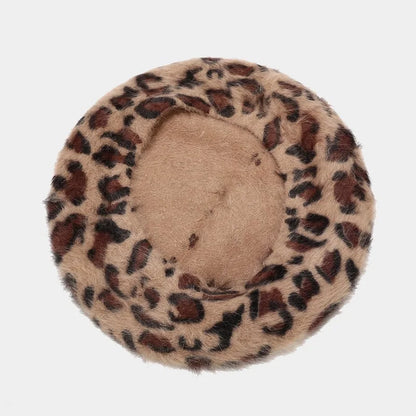 Autumn Winter Leopard Print Warm Rabbit Fur Octagonal Hats For Women