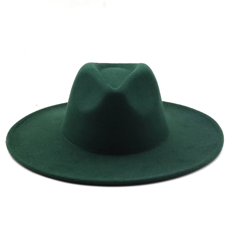 Men Women 9.5cm Flat Big Wide Brim Autumn Winter Wool Felt Fedora