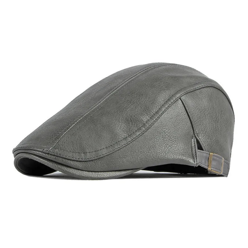 Autumn Winter Pu Solid Color Newsboy Caps