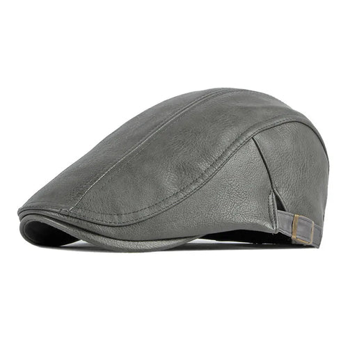 Autumn Winter Pu Solid Color Newsboy Caps