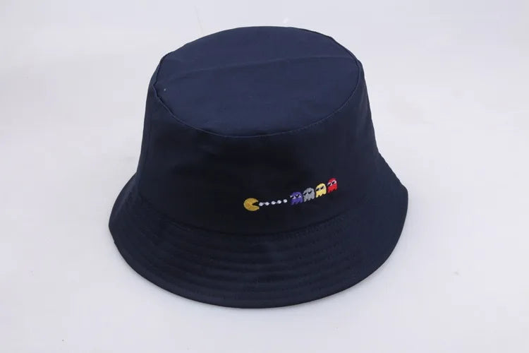 Korean Anime Cartoon Embroidered Basin Hat Eat Peas Fisherman Hat Sun Hat Wholesale Fishing Bucket Hat