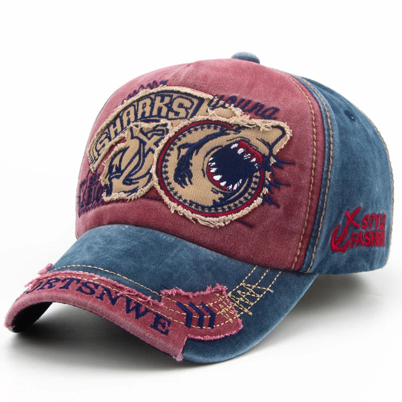 Men Baseball Cap Cotton Fashion Shark Embroidery Casual Visor Hat For Women