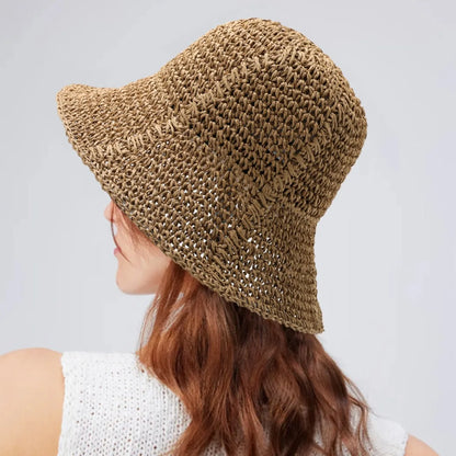 Women's Crochet Sunshade Small Brim Foldable Floppy Bucket Straw Hat