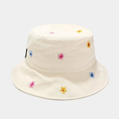 Cotton Flower Embroidery Bucket Hat Fisherman Hat