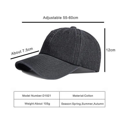 Casual Washed Cotton Baseball Cap Men Solid Black Blue Denim Dad Hat