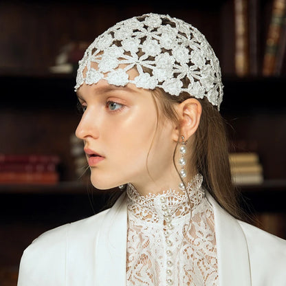 Hand Woven Beanie Hat Women Handmade Flower Hollowed Thin Skullies Cap