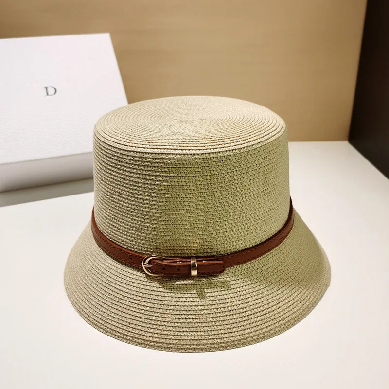 Women's Summer Bucket Hat Belt Decoration UV Protection Sun Cap