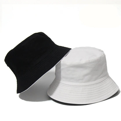 Black Solid Dots Bucket Hat Two Side Wear Unisex Simple Bob Caps