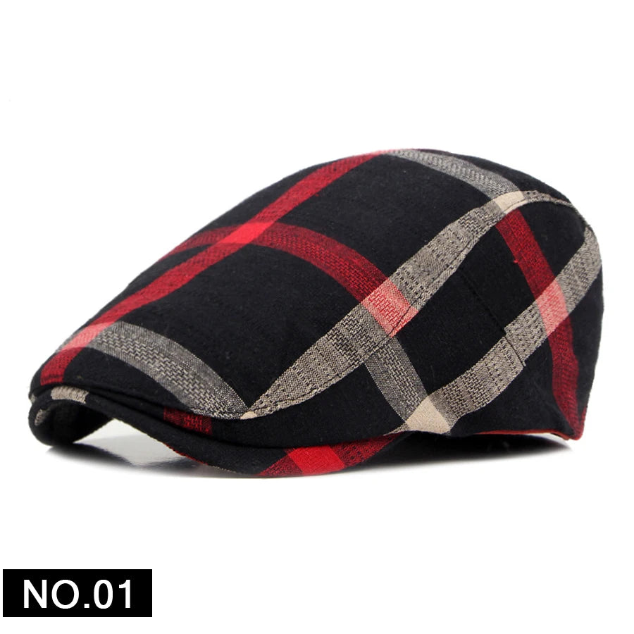 Men Women Classic Englad Style Plaid Berets Caps