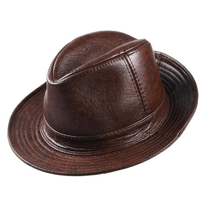 New 2025 Man High Quality Genuine Leather Cowhide Fedora