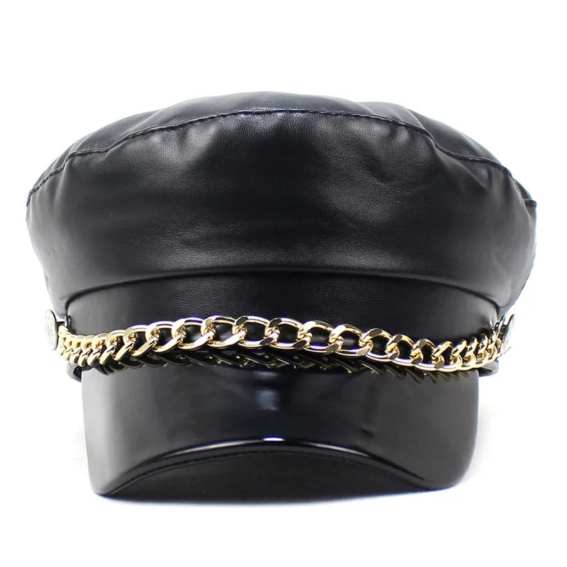 2022 Leather Girl And Women Solid Beret Octagonal Cap
