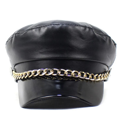 2022 Leather Girl And Women Solid Beret Octagonal Cap