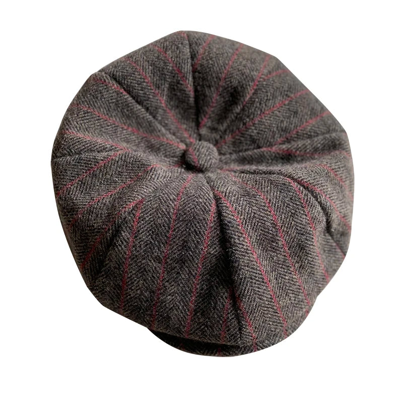 Men's Newsboy Cap Vintage Red Stripe Octagonal Hat