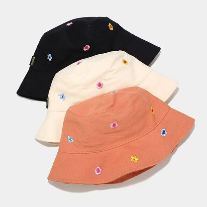 Cotton Flower Embroidery Bucket Hat Fisherman Hat