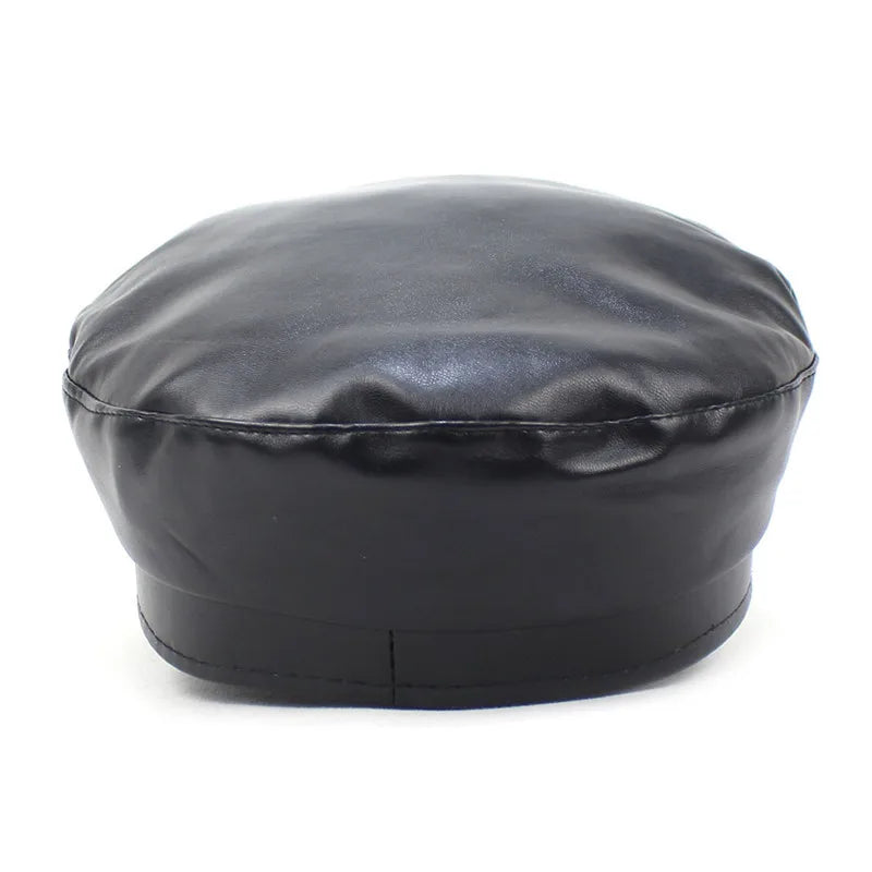 2022 Leather Girl And Women Solid Beret Octagonal Cap
