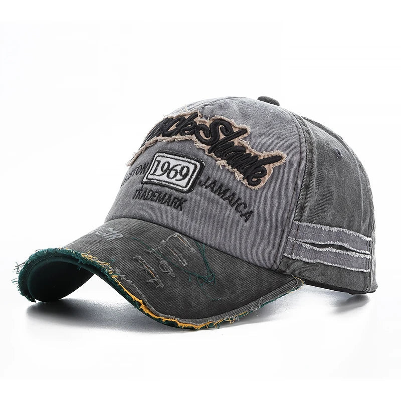 Unisex Washed Denim Baseball Cap For Men Women 1969 Letter Streetwear Cap