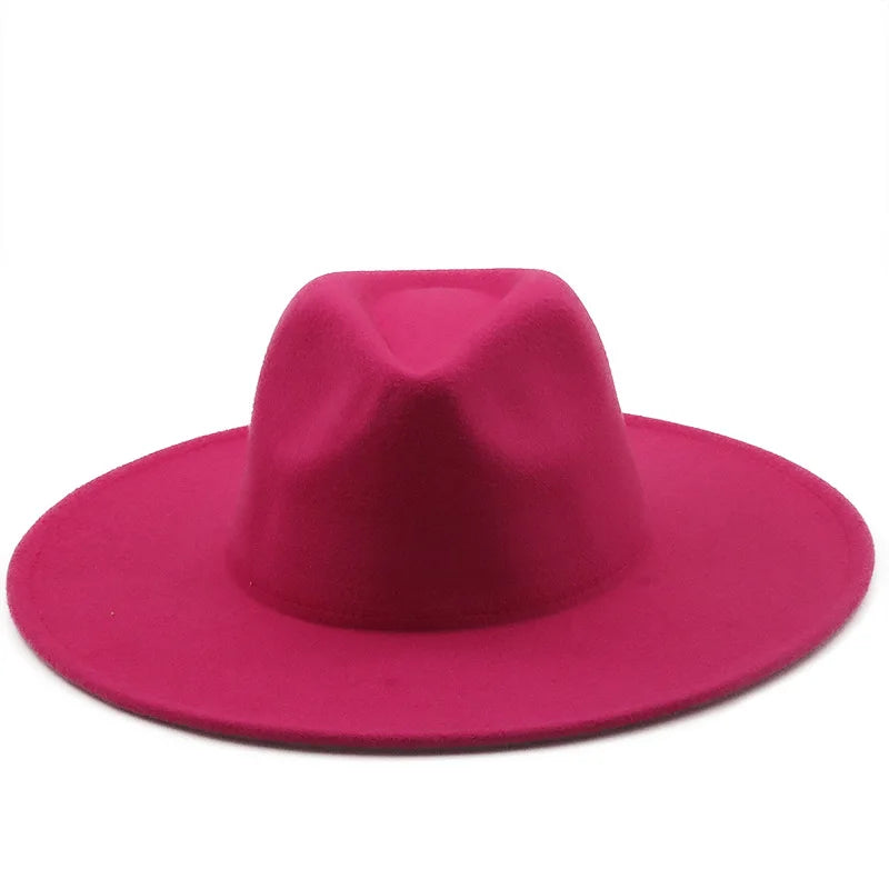 Men Women 9.5cm Flat Big Wide Brim Autumn Winter Wool Felt Fedora