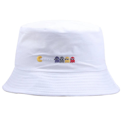 Korean Anime Cartoon Embroidered Basin Hat Eat Peas Fisherman Hat Sun Hat Wholesale Fishing Bucket Hat