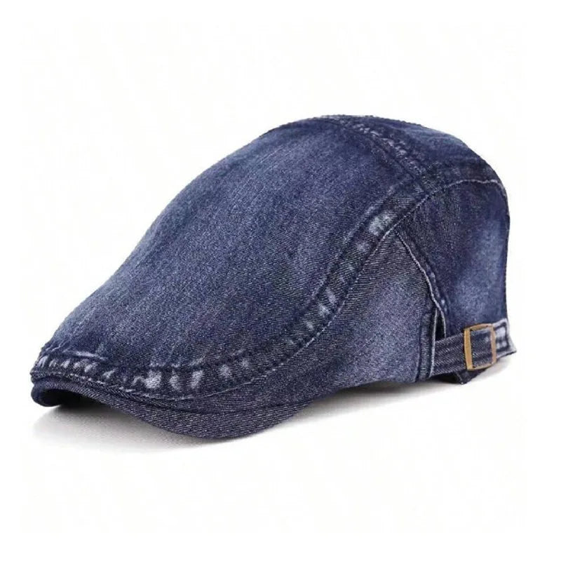 Retro Washed Denim Beret Medium Blue Breathable