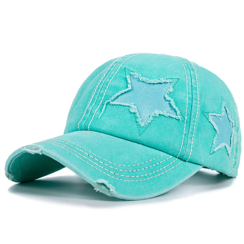 Fashion Women Ponytail Cap Sequins Fitve-Star Hole Design Baseball Cap Female