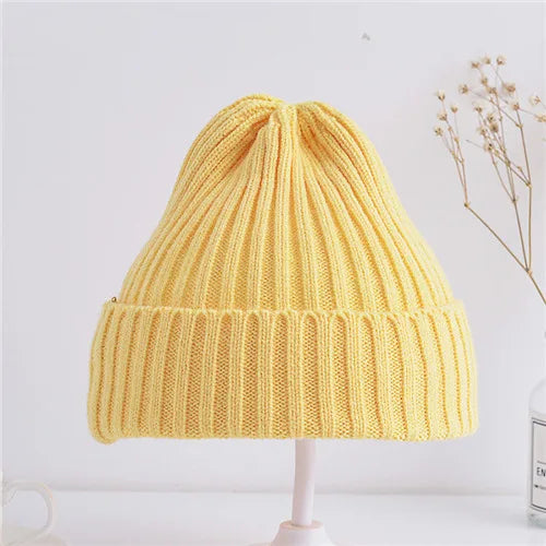 Baby Kids Ribbed Knitted Beanie Hats For Girls Boys