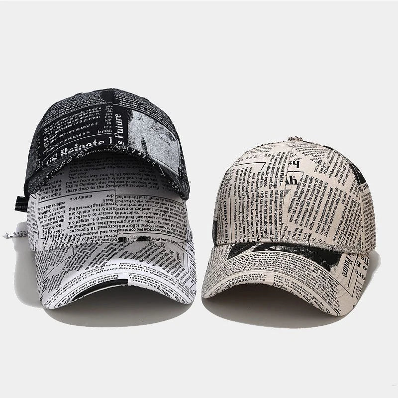 Yellow Newspaper Print Baseball Caps