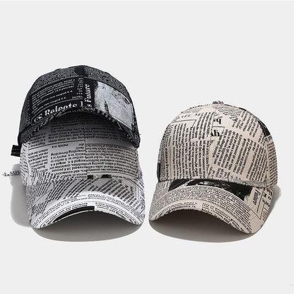 Yellow Newspaper Print Baseball Caps