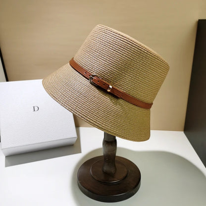 Women's Summer Bucket Hat Belt Decoration UV Protection Sun Cap