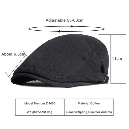 Spring Summer Beret Hat For Men Solid Black Gray Cotton Flat Cap