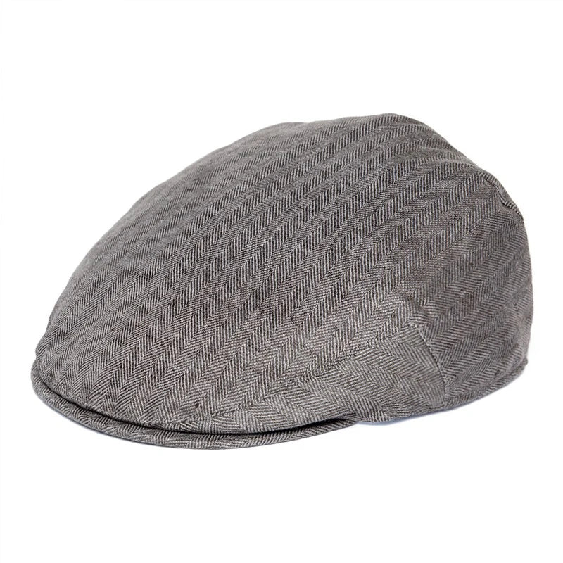 Linen Flat Cap For Men Women Herringbone Linen Newsboy Cap