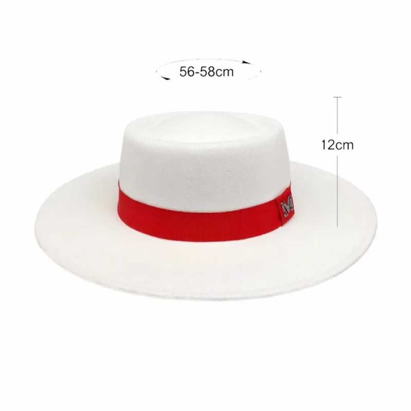Winter Women Red Wool Felt Fedora Hat 8cm Wide Brim Ladies