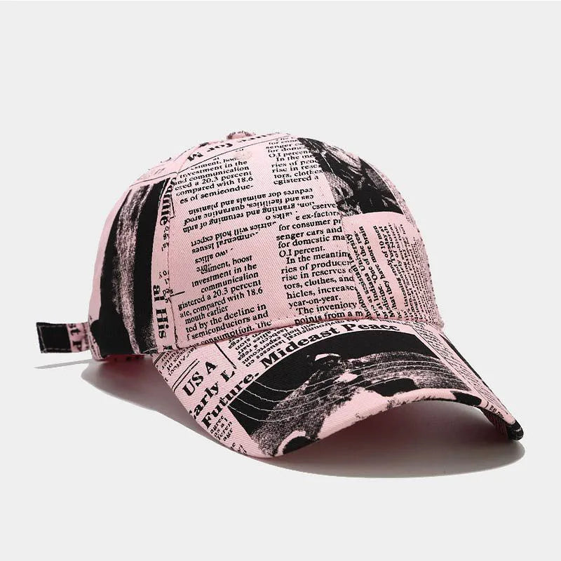 Yellow Newspaper Print Baseball Caps