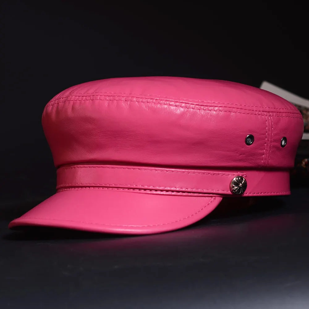 New Women's Ladies Genuine Leather Colorful Military Beret