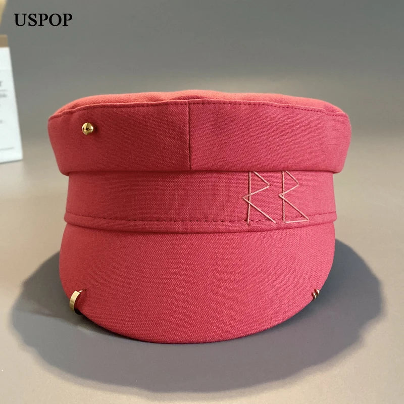 New Cotton And Linen Rhinestone Letter Newsboy Caps Women