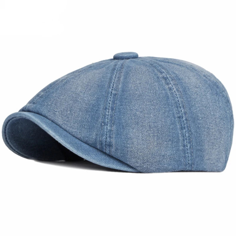 Men Women Flat Cap Hat Washed Cotton Denim Beret Cap