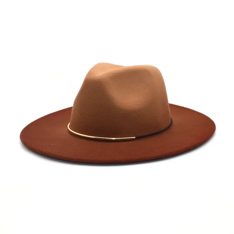 Gradient Large Brim Wool Vintage Felt Fedora Panama Hats