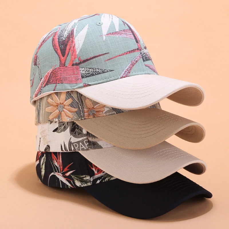 Flower Print Women Baseball Cap Female Adjustable