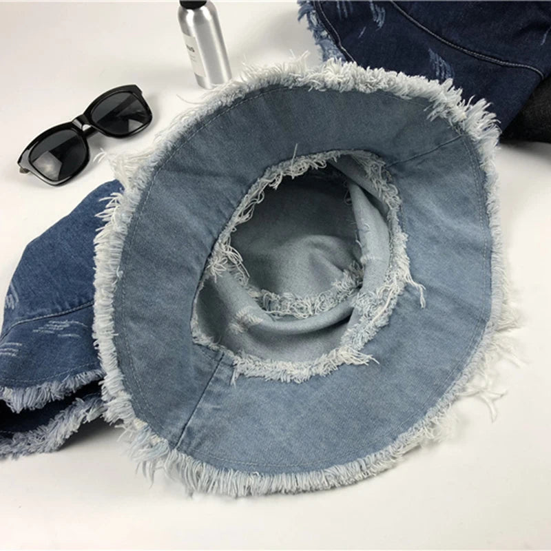 Summer Autumn Washed Denim Sun Hat Women