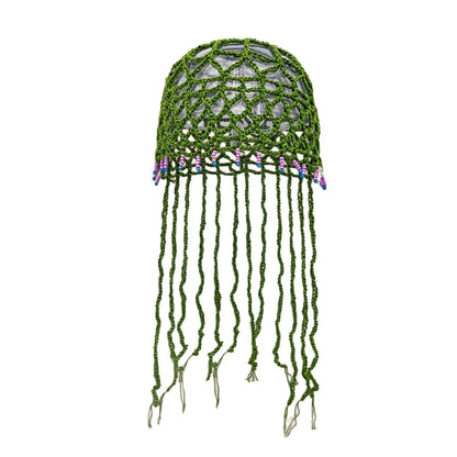 Tassel Hollow Jacquard Knitted Nylon Baotou Hat Women's