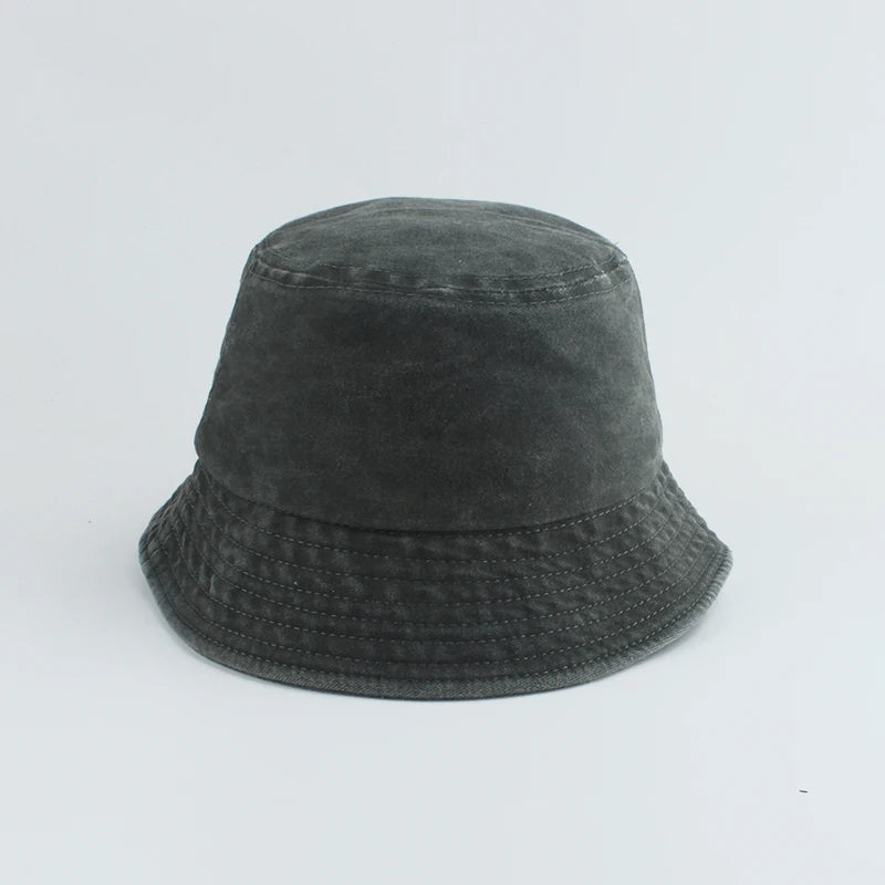 Washed Denim Bucket Hat Kids Wide Brim Cotton Fisherman Hat