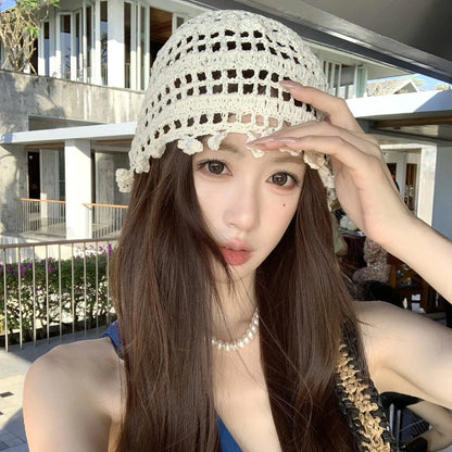 Hollow Bag Head Hat Female Ethnic Style Travel Photo Art Cap